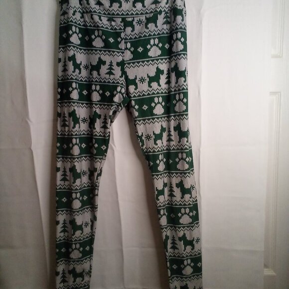 Lularoe Leggings Women Tall Curvy Plus Christmas Dogs Scottie Green White - Picture 2 of 13